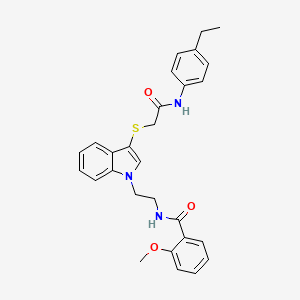 molecular formula C28H29N3O3S B2569756 N-(2-(3-((2-((4-ethylphenyl)amino)-2-oxoethyl)thio)-1H-indol-1-yl)ethyl)-2-methoxybenzamide CAS No. 862826-13-9