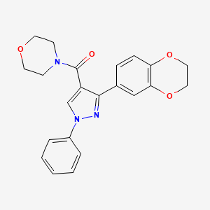 molecular formula C22H21N3O4 B2569759 (3-(2,3-dihydrobenzo[b][1,4]dioxin-6-yl)-1-phenyl-1H-pyrazol-4-yl)(morpholino)methanone CAS No. 882225-69-6
