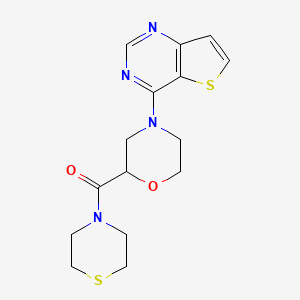 molecular formula C15H18N4O2S2 B2569831 4-{Thieno[3,2-d]pyrimidin-4-yl}-2-(thiomorpholine-4-carbonyl)morpholine CAS No. 2415573-15-6