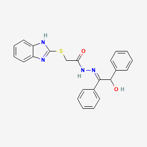 molecular formula C23H20N4O2S B2569876 (E)-2-((1H-苯并[d]咪唑-2-基)硫)-N'-(2-羟基-1,2-二苯基乙基亚甲基)乙酰肼 CAS No. 327090-89-1