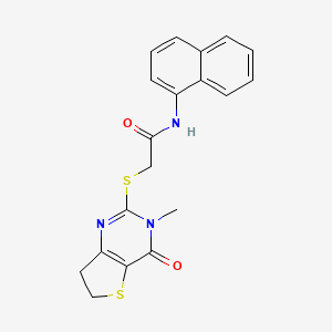 molecular formula C19H17N3O2S2 B2569894 2-({3-methyl-4-oxo-3H,4H,6H,7H-thieno[3,2-d]pyrimidin-2-yl}sulfanyl)-N-(naphthalen-1-yl)acetamide CAS No. 869075-79-6