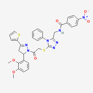 molecular formula C33H29N7O6S2 B2570008 N-{[5-({2-[5-(2,3-dimethoxyphenyl)-3-(thiophen-2-yl)-4,5-dihydro-1H-pyrazol-1-yl]-2-oxoethyl}sulfanyl)-4-phenyl-4H-1,2,4-triazol-3-yl]methyl}-4-nitrobenzamide CAS No. 362503-92-2