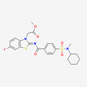 molecular formula C24H26FN3O5S2 B2570054 methyl 2-[(2Z)-2-({4-[cyclohexyl(methyl)sulfamoyl]benzoyl}imino)-6-fluoro-2,3-dihydro-1,3-benzothiazol-3-yl]acetate CAS No. 865198-30-7