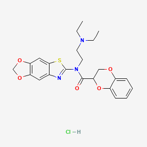 molecular formula C23H26ClN3O5S B2570078 N-[2-(diethylamino)ethyl]-N-([1,3]dioxolo[4,5-f][1,3]benzothiazol-6-yl)-2,3-dihydro-1,4-benzodioxine-3-carboxamide;hydrochloride CAS No. 1321828-24-3