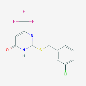 molecular formula C12H8ClF3N2OS B2570079 2-((3-chlorobenzyl)thio)-6-(trifluoromethyl)pyrimidin-4(3H)-one CAS No. 899948-71-1