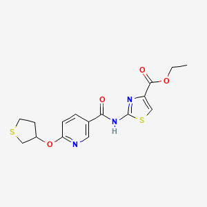 molecular formula C16H17N3O4S2 B2570080 Ethyl 2-(6-((tetrahydrothiophen-3-yl)oxy)nicotinamido)thiazole-4-carboxylate CAS No. 2034495-98-0