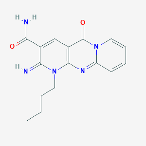 molecular formula C16H17N5O2 B2570160 7-butyl-6-imino-2-oxo-1,7,9-triazatricyclo[8.4.0.0^{3,8}]tetradeca-3(8),4,9,11,13-pentaene-5-carboxamide CAS No. 324545-40-6