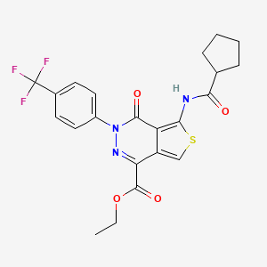 molecular formula C22H20F3N3O4S B2570182 Ethyl 5-(cyclopentanecarboxamido)-4-oxo-3-(4-(trifluoromethyl)phenyl)-3,4-dihydrothieno[3,4-d]pyridazine-1-carboxylate CAS No. 851951-07-0