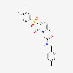 molecular formula C25H28N2O4S B2570241 2-[3-(3,4-dimethylbenzenesulfonyl)-4,6-dimethyl-2-oxo-1,2-dihydropyridin-1-yl]-N-[(4-methylphenyl)methyl]acetamide CAS No. 1251557-11-5