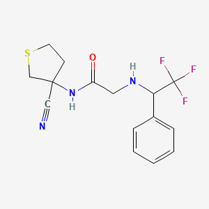 molecular formula C15H16F3N3OS B2570260 N-(3-cyanothiolan-3-yl)-2-[(2,2,2-trifluoro-1-phenylethyl)amino]acetamide CAS No. 1384661-42-0