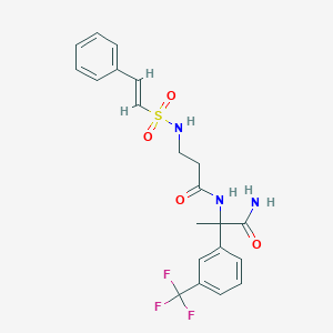 molecular formula C21H22F3N3O4S B2570289 2-[3-[[(E)-2-Phenylethenyl]sulfonylamino]propanoylamino]-2-[3-(trifluoromethyl)phenyl]propanamide CAS No. 2411335-27-6