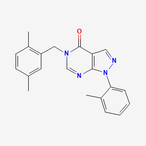 molecular formula C21H20N4O B2570290 5-[(2,5-Dimethylphenyl)methyl]-1-(2-methylphenyl)pyrazolo[3,4-d]pyrimidin-4-one CAS No. 895012-33-6