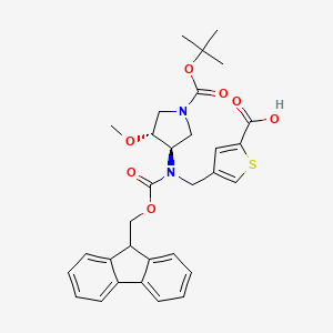 molecular formula C31H34N2O7S B2570300 4-[[9H-Fluoren-9-ylmethoxycarbonyl-[(3R,4R)-4-methoxy-1-[(2-methylpropan-2-yl)oxycarbonyl]pyrrolidin-3-yl]amino]methyl]thiophene-2-carboxylic acid CAS No. 2137062-79-2