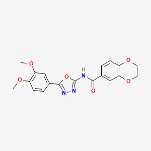 molecular formula C19H17N3O6 B2570315 N-(5-(3,4-dimethoxyphenyl)-1,3,4-oxadiazol-2-yl)-2,3-dihydrobenzo[b][1,4]dioxine-6-carboxamide CAS No. 899963-44-1