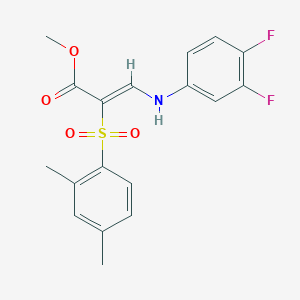molecular formula C18H17F2NO4S B2570316 methyl (2Z)-3-[(3,4-difluorophenyl)amino]-2-[(2,4-dimethylphenyl)sulfonyl]acrylate CAS No. 1327174-37-7
