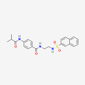 molecular formula C23H25N3O4S B2570337 4-isobutyramido-N-(2-(naphthalene-2-sulfonamido)ethyl)benzamide CAS No. 1091442-75-9