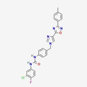 molecular formula C26H20ClFN6O2 B2570367 1-(3-chloro-4-fluorophenyl)-3-(4-((4-(3-(p-tolyl)-1,2,4-oxadiazol-5-yl)-1H-imidazol-1-yl)methyl)phenyl)urea CAS No. 1358317-43-7