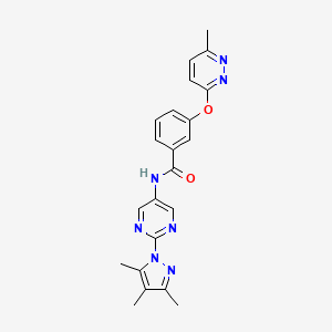 molecular formula C22H21N7O2 B2570377 3-((6-methylpyridazin-3-yl)oxy)-N-(2-(3,4,5-trimethyl-1H-pyrazol-1-yl)pyrimidin-5-yl)benzamide CAS No. 1421493-69-7