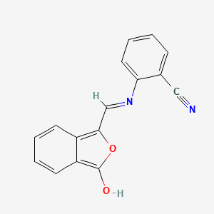molecular formula C16H10N2O2 B2570378 2-({[3-oxo-2-benzofuran-1(3H)-yliden]methyl}amino)benzenecarbonitrile CAS No. 303995-51-9