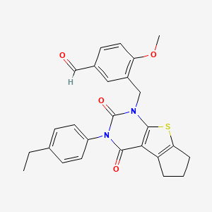 3-((3-(4-ethylphenyl)-2,4-dioxo-2,3,4,5,6,7-hexahydro-1H-cyclopenta[4,5]thieno[2,3-d]pyrimidin-1-yl)methyl)-4-methoxybenzaldehyde