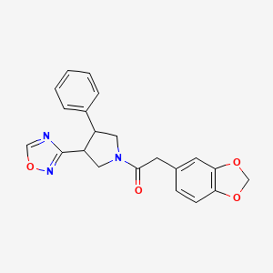 molecular formula C21H19N3O4 B2570380 1-(3-(1,2,4-Oxadiazol-3-yl)-4-phenylpyrrolidin-1-yl)-2-(benzo[d][1,3]dioxol-5-yl)ethanone CAS No. 2034286-12-7