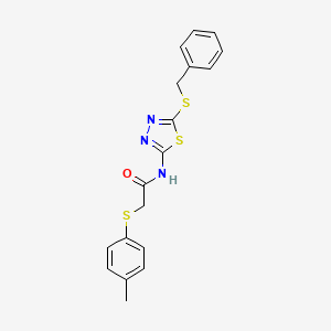 molecular formula C18H17N3OS3 B2570386 N-[5-(benzylsulfanyl)-1,3,4-thiadiazol-2-yl]-2-[(4-methylphenyl)sulfanyl]acetamide CAS No. 865593-27-7