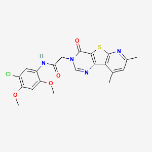 molecular formula C21H19ClN4O4S B2570390 N-(5-chloro-2,4-dimethoxyphenyl)-2-(11,13-dimethyl-6-oxo-8-thia-3,5,10-triazatricyclo[7.4.0.02,7]trideca-1(9),2(7),3,10,12-pentaen-5-yl)acetamide CAS No. 946323-87-1