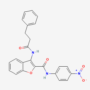 molecular formula C24H19N3O5 B2570391 N-(4-硝基苯基)-3-(3-苯基丙酰氨基)苯并呋喃-2-甲酰胺 CAS No. 887876-81-5