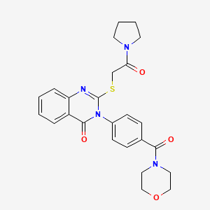 molecular formula C25H26N4O4S B2570399 3-(4-(吗啉-4-甲酰)苯基)-2-(2-氧代-2-吡咯烷-1-基乙基)硫代喹唑啉-4-酮 CAS No. 422531-07-5