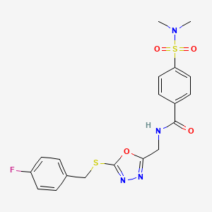molecular formula C19H19FN4O4S2 B2570402 4-(N,N-二甲基磺酰氨基)-N-((5-((4-氟苄基)硫代)-1,3,4-噁二唑-2-基)甲基)苯甲酰胺 CAS No. 941899-23-6