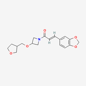 molecular formula C18H21NO5 B2570405 (E)-3-(benzo[d][1,3]dioxol-5-yl)-1-(3-((tetrahydrofuran-3-yl)methoxy)azetidin-1-yl)prop-2-en-1-one CAS No. 2321336-56-3