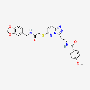 molecular formula C25H24N6O5S B2570419 N-(2-(6-((2-((benzo[d][1,3]dioxol-5-ylmethyl)amino)-2-oxoethyl)thio)-[1,2,4]triazolo[4,3-b]pyridazin-3-yl)ethyl)-4-methoxybenzamide CAS No. 872996-10-6