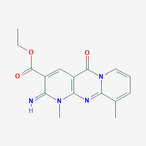 molecular formula C16H16N4O3 B2570433 ethyl 6-imino-7,11-dimethyl-2-oxo-1,7,9-triazatricyclo[8.4.0.0^{3,8}]tetradeca-3(8),4,9,11,13-pentaene-5-carboxylate CAS No. 496796-87-3