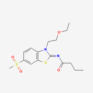 molecular formula C16H22N2O4S2 B2570449 (Z)-N-(3-(2-ethoxyethyl)-6-(methylsulfonyl)benzo[d]thiazol-2(3H)-ylidene)butyramide CAS No. 865173-72-4