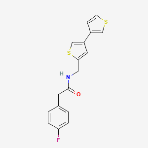 molecular formula C17H14FNOS2 B2570456 N-({[3,3'-bithiophene]-5-yl}methyl)-2-(4-fluorophenyl)acetamide CAS No. 2415452-52-5
