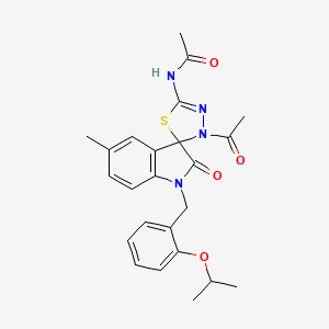 molecular formula C24H26N4O4S B2570459 N-(3-acetyl-10-methyl-6-{[2-(methylethoxy)phenyl]methyl}-7-oxospiro[1,3,4-thia diazoline-2,3'-indoline]-5-yl)acetamide CAS No. 902248-63-9