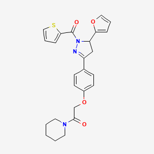 molecular formula C25H25N3O4S B2570464 2-(4-(5-(furan-2-yl)-1-(thiophene-2-carbonyl)-4,5-dihydro-1H-pyrazol-3-yl)phenoxy)-1-(piperidin-1-yl)ethanone CAS No. 868146-24-1