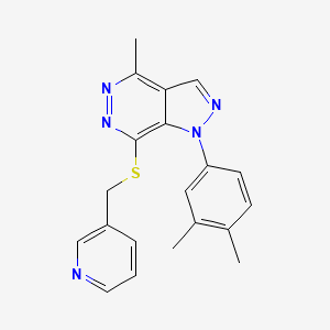 molecular formula C20H19N5S B2570467 1-(3,4-dimethylphenyl)-4-methyl-7-((pyridin-3-ylmethyl)thio)-1H-pyrazolo[3,4-d]pyridazine CAS No. 1105203-59-5
