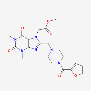 molecular formula C20H24N6O6 B2570520 methyl 2-(8-{[4-(furan-2-carbonyl)piperazin-1-yl]methyl}-1,3-dimethyl-2,6-dioxo-2,3,6,7-tetrahydro-1H-purin-7-yl)acetate CAS No. 851940-50-6