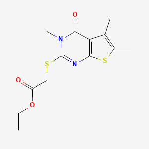 molecular formula C13H16N2O3S2 B2570561 Ethyl 2-(3,5,6-trimethyl-4-oxothieno[2,3-d]pyrimidin-2-yl)sulfanylacetate CAS No. 59898-78-1