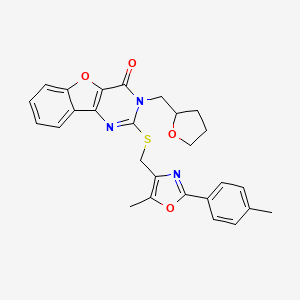 2-(((5-methyl-2-(p-tolyl)oxazol-4-yl)methyl)thio)-3-((tetrahydrofuran-2-yl)methyl)benzofuro[3,2-d]pyrimidin-4(3H)-one