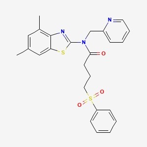 molecular formula C25H25N3O3S2 B2570654 N-(4,6-dimethylbenzo[d]thiazol-2-yl)-4-(phenylsulfonyl)-N-(pyridin-2-ylmethyl)butanamide CAS No. 923088-00-0