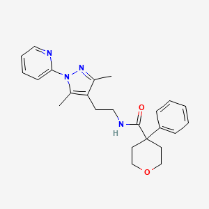 N-(2-(3,5-dimethyl-1-(pyridin-2-yl)-1H-pyrazol-4-yl)ethyl)-4-phenyltetrahydro-2H-pyran-4-carboxamide