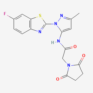 molecular formula C17H14FN5O3S B2570701 2-(2,5-dioxopyrrolidin-1-yl)-N-(1-(6-fluorobenzo[d]thiazol-2-yl)-3-methyl-1H-pyrazol-5-yl)acetamide CAS No. 1171479-94-9