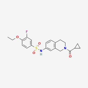 molecular formula C21H23FN2O4S B2570706 N-(2-(cyclopropanecarbonyl)-1,2,3,4-tetrahydroisoquinolin-7-yl)-4-ethoxy-3-fluorobenzenesulfonamide CAS No. 955716-09-3