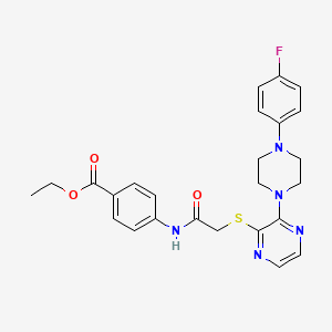 molecular formula C25H26FN5O3S B2570861 ethyl 4-[2-({3-[4-(4-fluorophenyl)piperazin-1-yl]pyrazin-2-yl}sulfanyl)acetamido]benzoate CAS No. 1030087-24-1