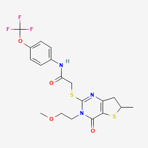 molecular formula C19H20F3N3O4S2 B2571027 2-{[3-(2-methoxyethyl)-6-methyl-4-oxo-3H,4H,6H,7H-thieno[3,2-d]pyrimidin-2-yl]sulfanyl}-N-[4-(trifluoromethoxy)phenyl]acetamide CAS No. 851410-17-8