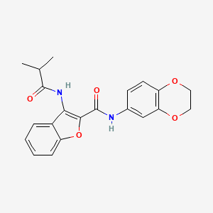 molecular formula C21H20N2O5 B2571057 N-(2,3-dihydro-1,4-benzodioxin-6-yl)-3-(2-methylpropanamido)-1-benzofuran-2-carboxamide CAS No. 872613-15-5