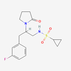 molecular formula C16H21FN2O3S B2571119 N-[3-(3-Fluorophenyl)-2-(2-oxopyrrolidin-1-YL)propyl]cyclopropanesulfonamide CAS No. 1421452-43-8