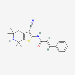 molecular formula C21H23N3OS B2571125 N-(3-cyano-5,5,7,7-tetramethyl-4,5,6,7-tetrahydrothieno[2,3-c]pyridin-2-yl)cinnamamide CAS No. 887902-23-0